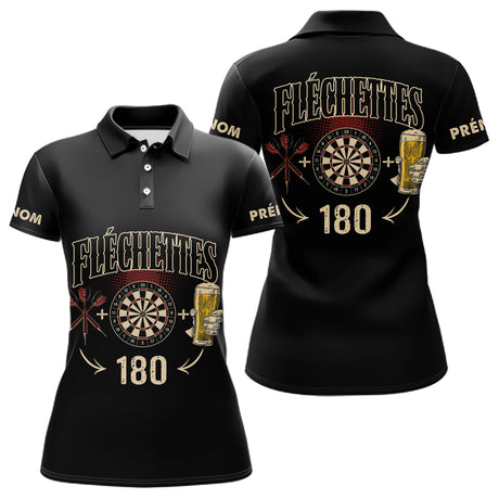 Polo Fléchettes Noir Personnalisé - 180 Bière Homme Femme - Polo Femme