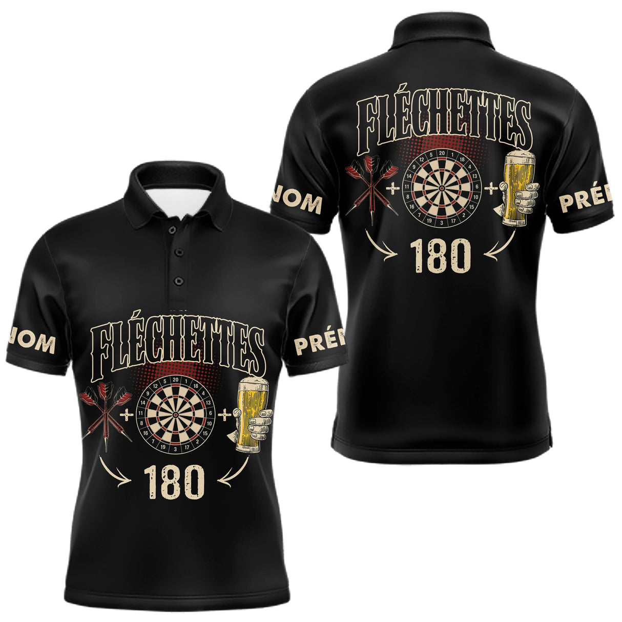 Polo Fléchettes Noir Personnalisé - 180 Bière Homme Femme - Polo Homme