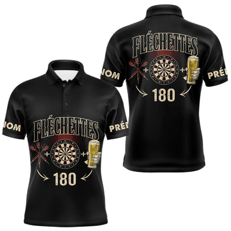 Polo Fléchettes Noir Personnalisé - 180 Bière Homme Femme - Polo Homme
