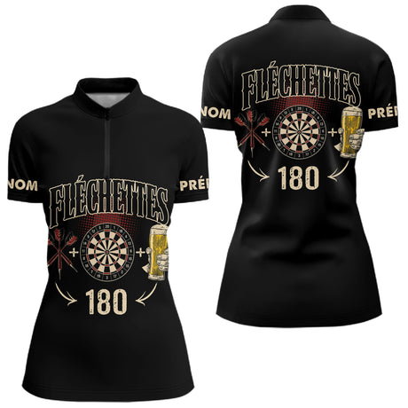 Polo Fléchettes Noir Personnalisé - 180 Bière Homme Femme - Polo Zippé Femme