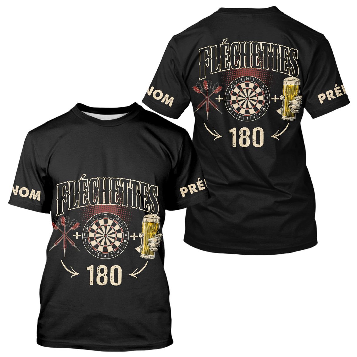 Polo Fléchettes Noir Personnalisé - 180 Bière Homme Femme - T-Shirt Homme