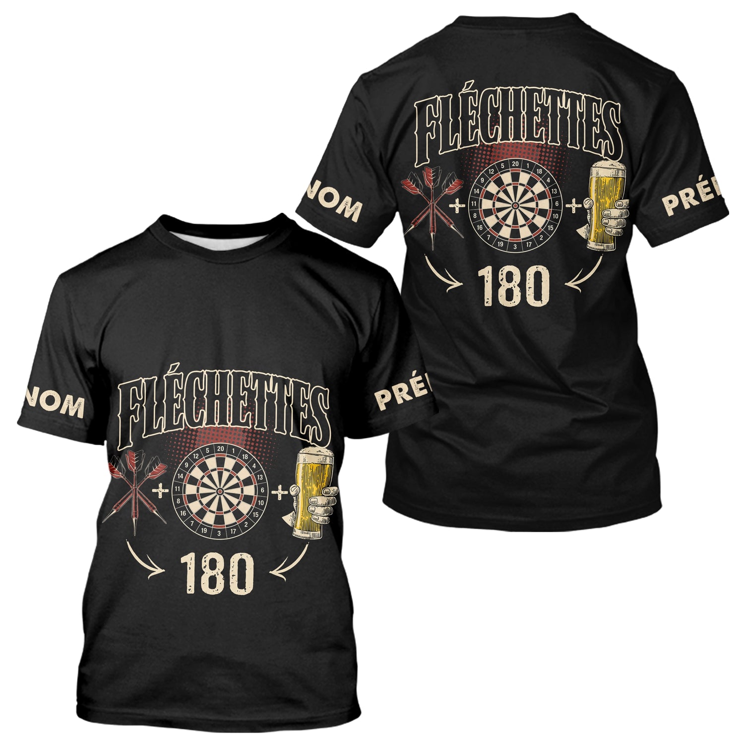 Polo Fléchettes Noir Personnalisé - 180 Bière Homme Femme - T-Shirt Homme