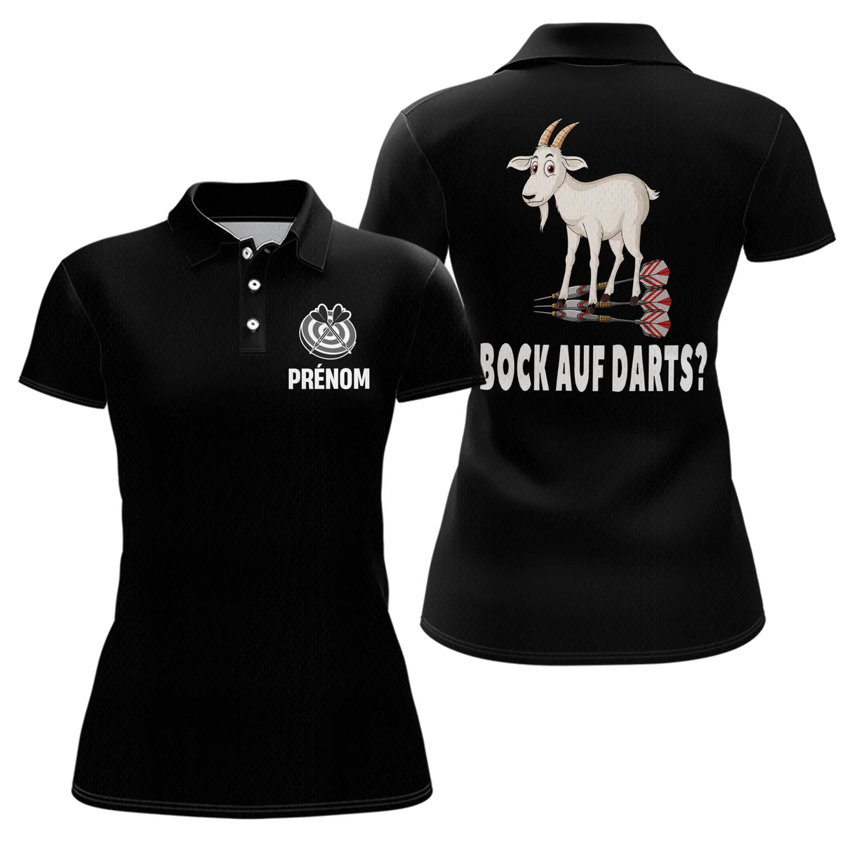 Polo Fléchettes Noir Personnalisé - Design Chèvre Homme Femme - Polo Femme
