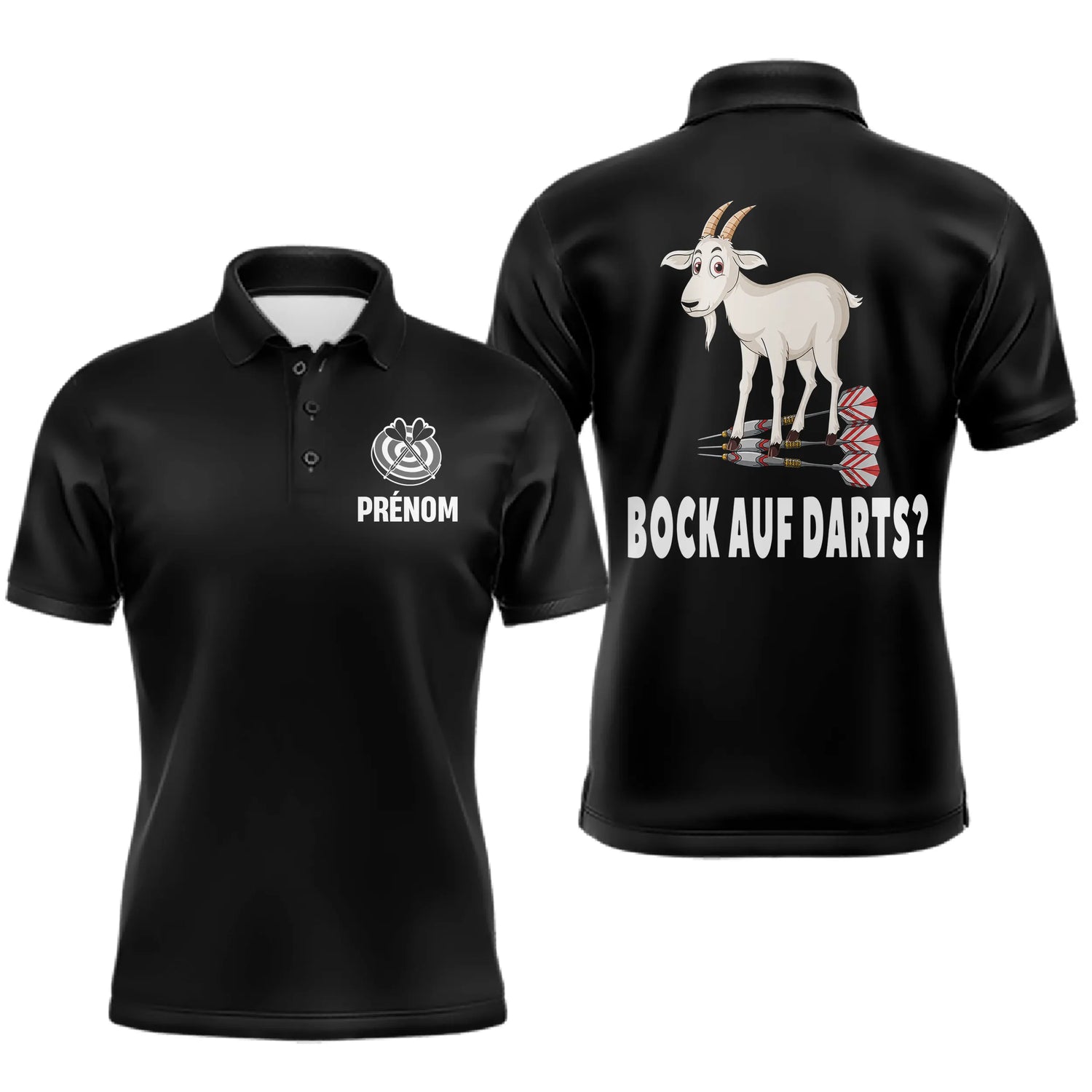 Polo Fléchettes Noir Personnalisé - Design Chèvre Homme Femme - Polo Homme