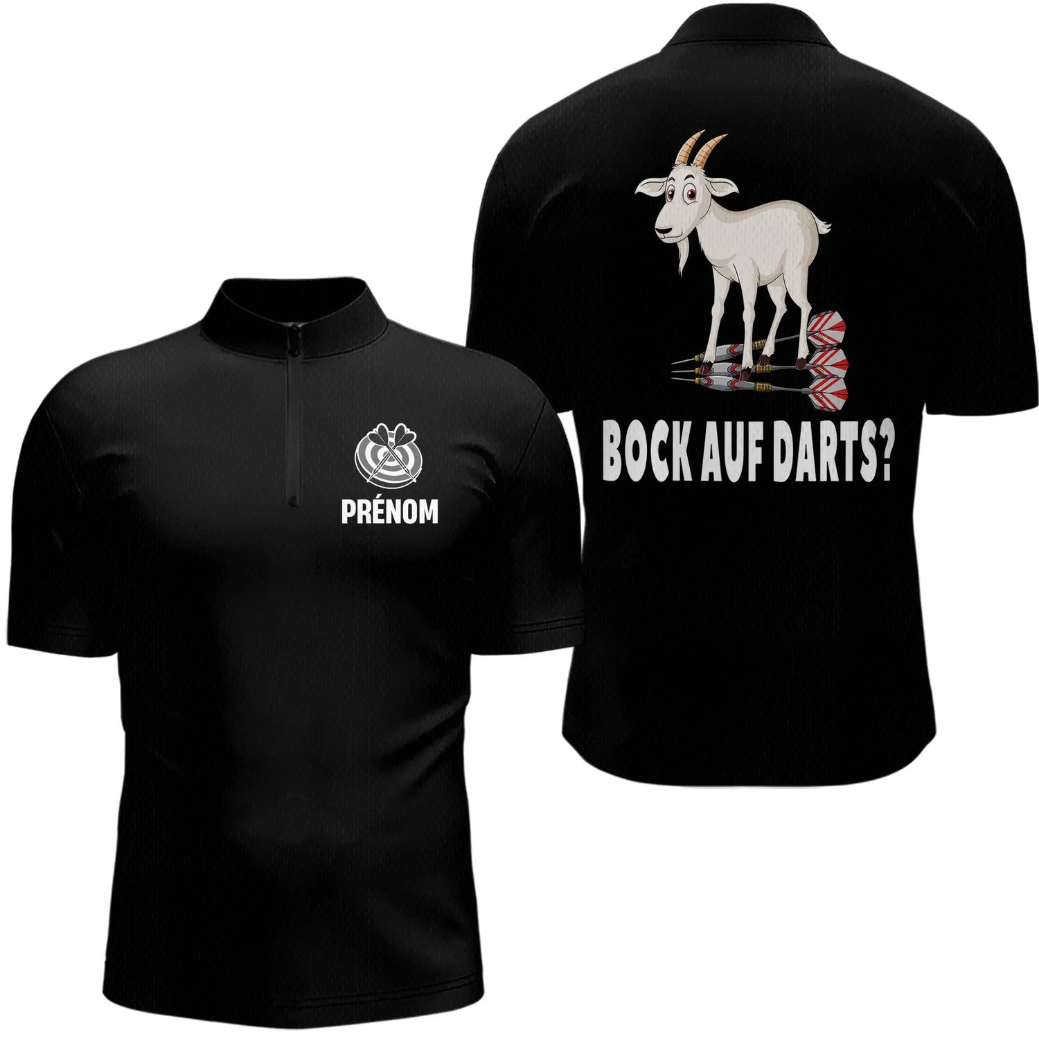 Polo Fléchettes Noir Personnalisé - Design Chèvre Homme Femme - Polo Zippé Homme