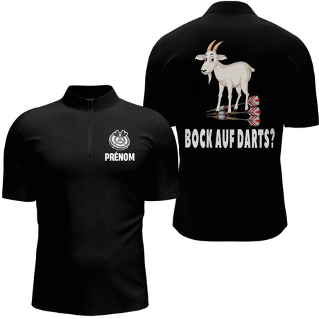 Polo Fléchettes Noir Personnalisé - Design Chèvre Homme Femme - Polo Zippé Homme