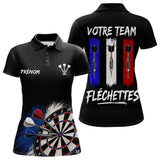 Polo Fléchettes Noir Personnalisé - Équipe  Drapeau Français - Polo Femme
