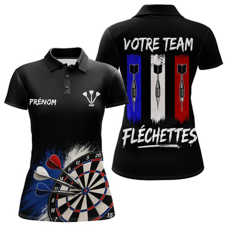 Polo Fléchettes Noir Personnalisé - Équipe  Drapeau Français - Polo Femme