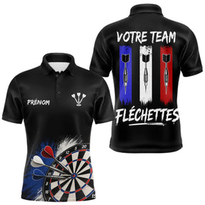 Polo Fléchettes Noir Personnalisé - Équipe  Drapeau Français - Polo Homme