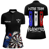 Polo Fléchettes Noir Personnalisé - Équipe  Drapeau Français - Polo Zippé Femme