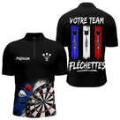 Polo Fléchettes Noir Personnalisé - Équipe  Drapeau Français - Polo Zippé Homme