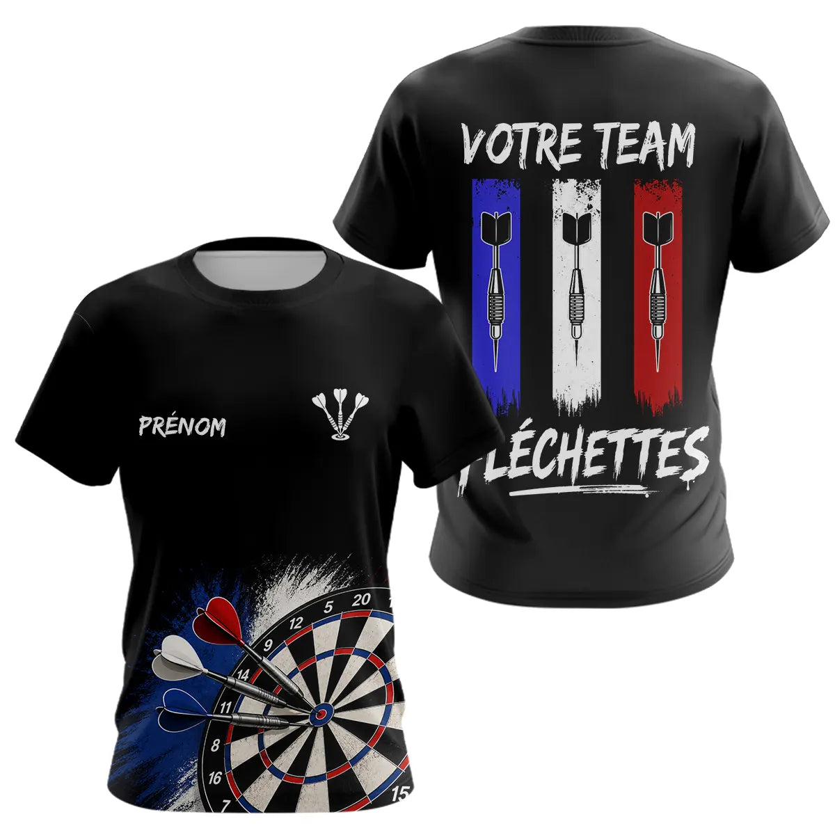 Polo Fléchettes Noir Personnalisé - Équipe  Drapeau Français - T-Shirt Femme