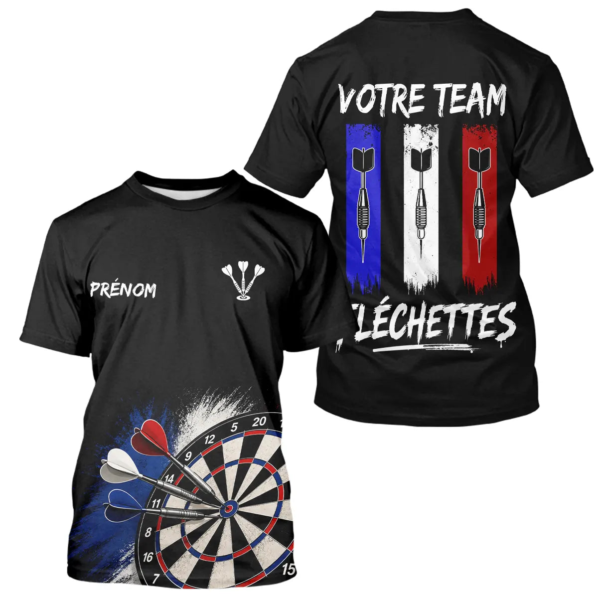 Polo Fléchettes Noir Personnalisé - Équipe  Drapeau Français - T-Shirt Homme