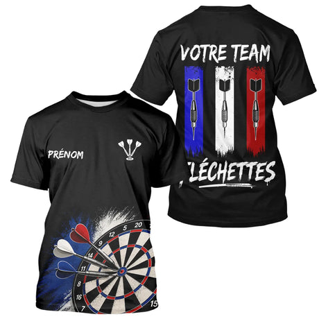 Polo Fléchettes Noir Personnalisé - Équipe  Drapeau Français - T-Shirt Homme
