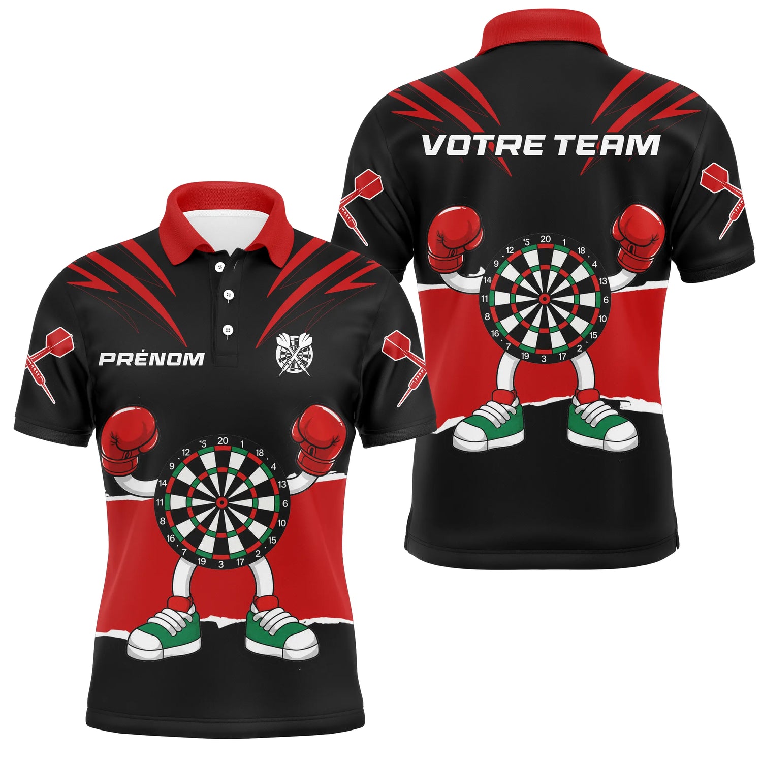 Polo Fléchettes Noir Rouge - Cible Boxeur Cartoon - Polo Homme