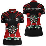 Polo Fléchettes Noir Rouge - Cible Boxeur Cartoon - Polo Zippé Femme