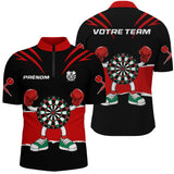 Polo Fléchettes Noir Rouge - Cible Boxeur Cartoon - Polo Zippé Homme