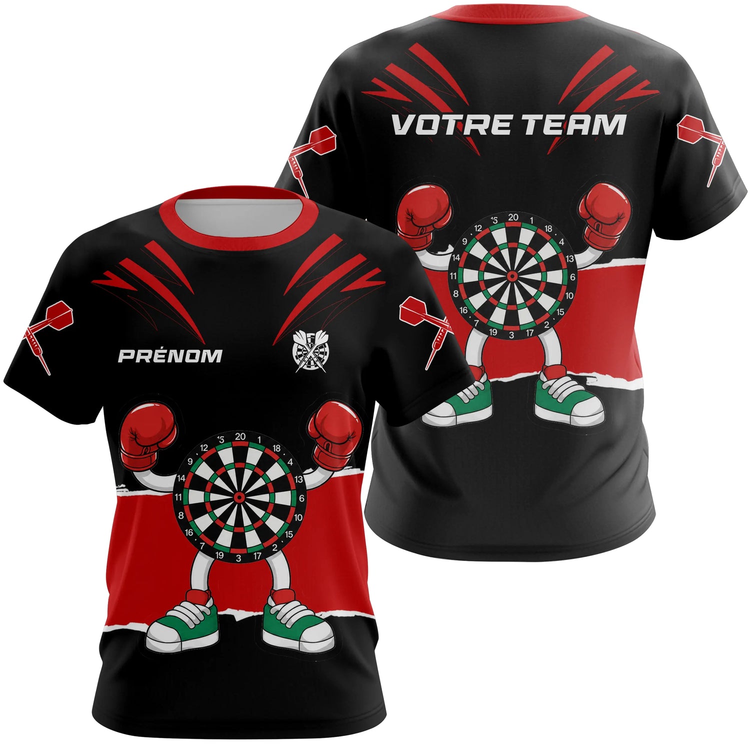 Polo Fléchettes Noir Rouge - Cible Boxeur Cartoon - T-Shirt Femme