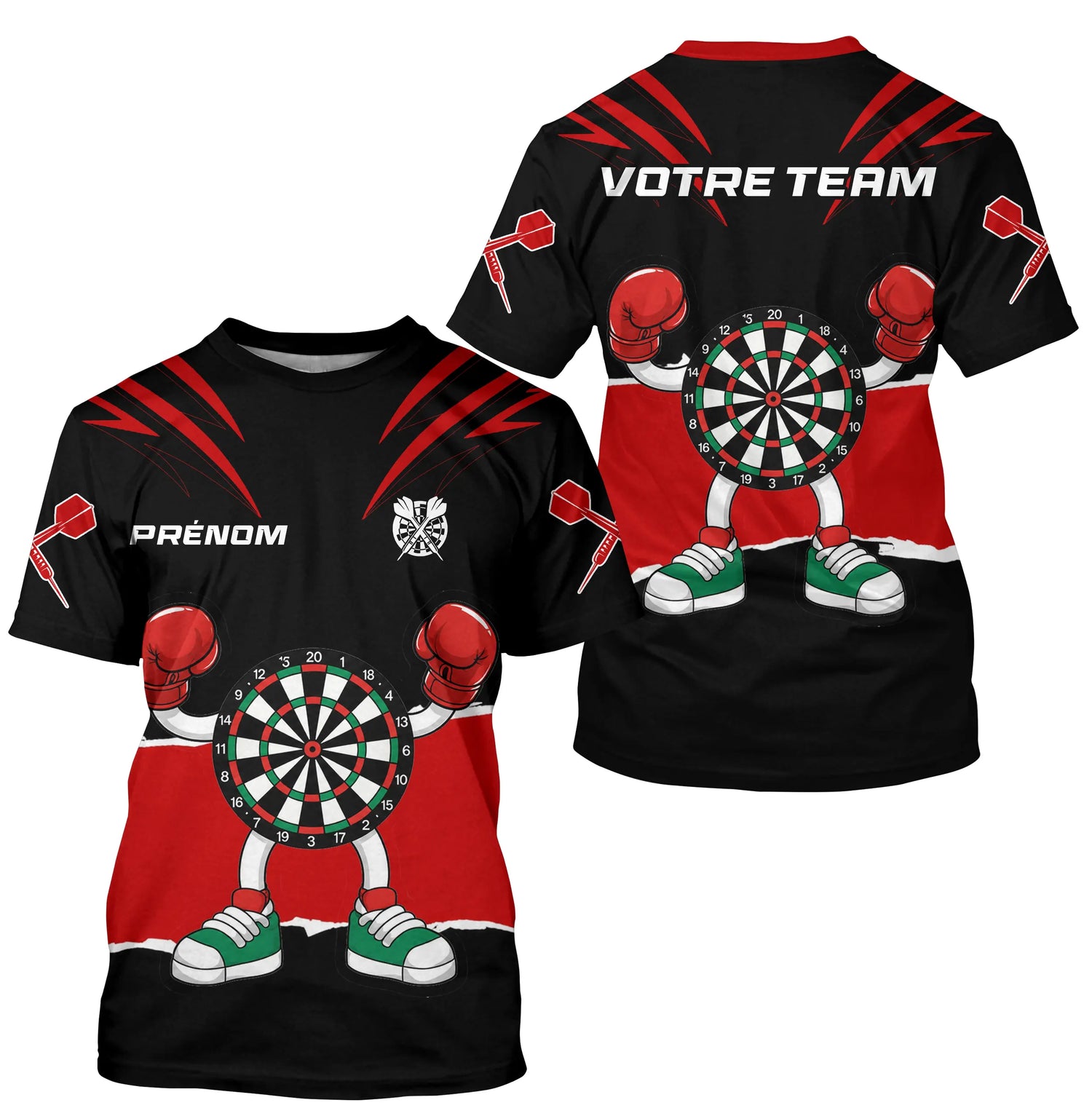 Polo Fléchettes Noir Rouge - Cible Boxeur Cartoon - T-Shirt Homme