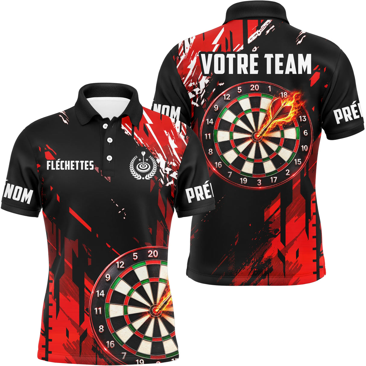 Polo Fléchettes Noir & Rouge Personnalisé – Cible Enflammée - Polo Homme