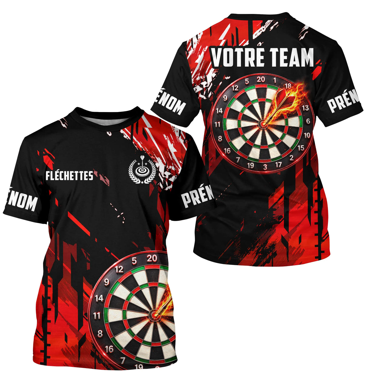 Polo Fléchettes Noir & Rouge Personnalisé – Cible Enflammée - T-Shirt Homme