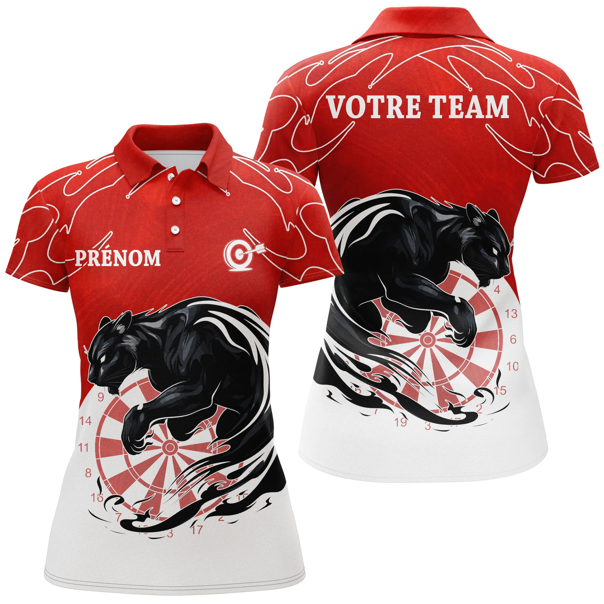 Polo Fléchettes Panthère Personnalisé - Mouffette Rouge & Blanc - Polo Femme