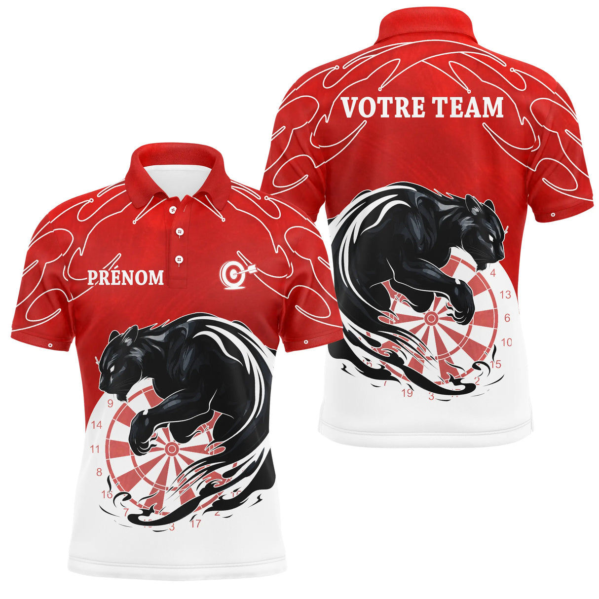 Polo Fléchettes Panthère Personnalisé - Mouffette Rouge & Blanc - Polo Homme