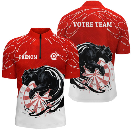 Polo Fléchettes Panthère Personnalisé - Mouffette Rouge & Blanc - Polo Zippé Homme