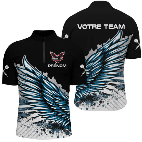 Polo Fléchettes Personnalisé - Ailes Bleues & Noir - Polo Zippé Homme
