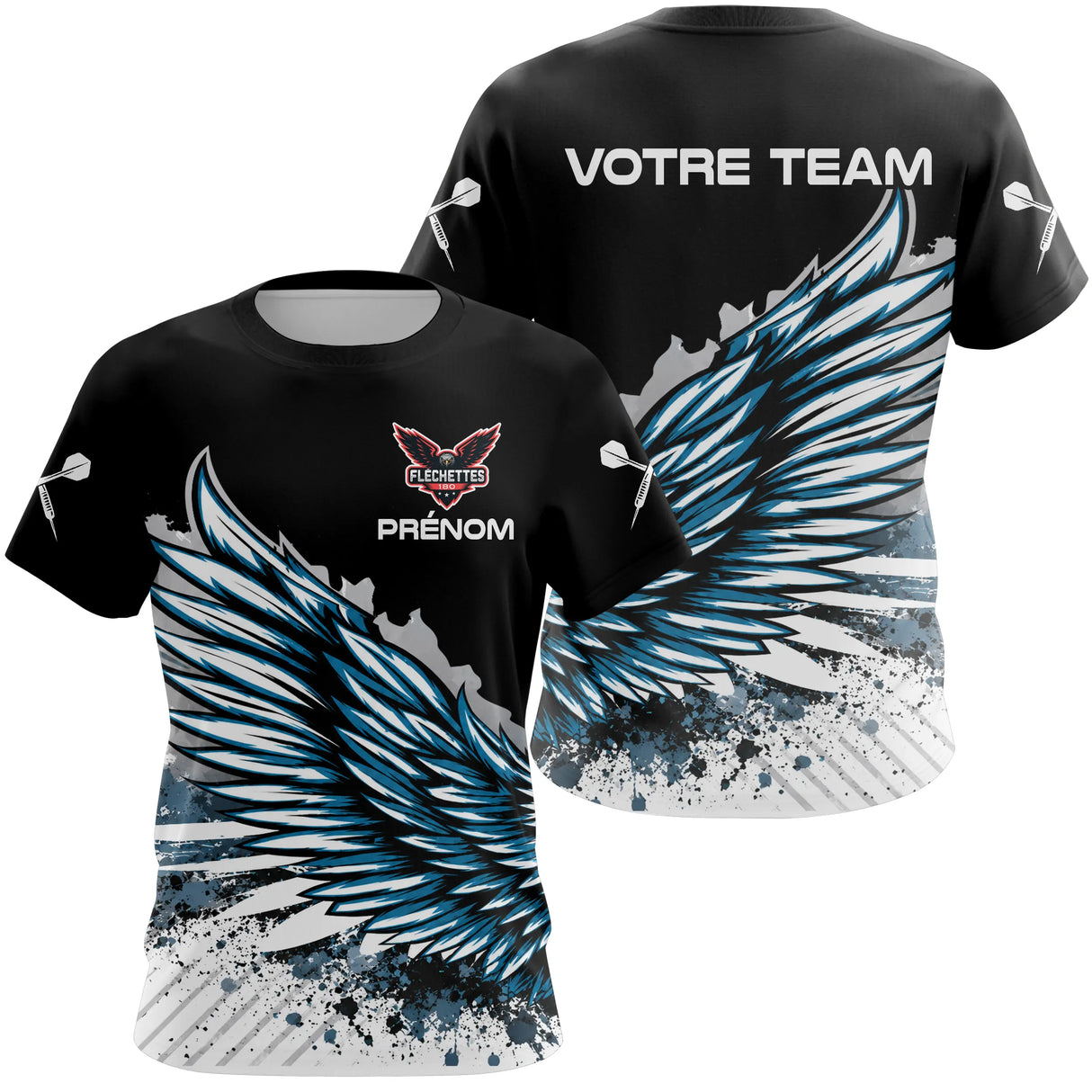 Polo Fléchettes Personnalisé - Ailes Bleues & Noir - T-Shirt Femme