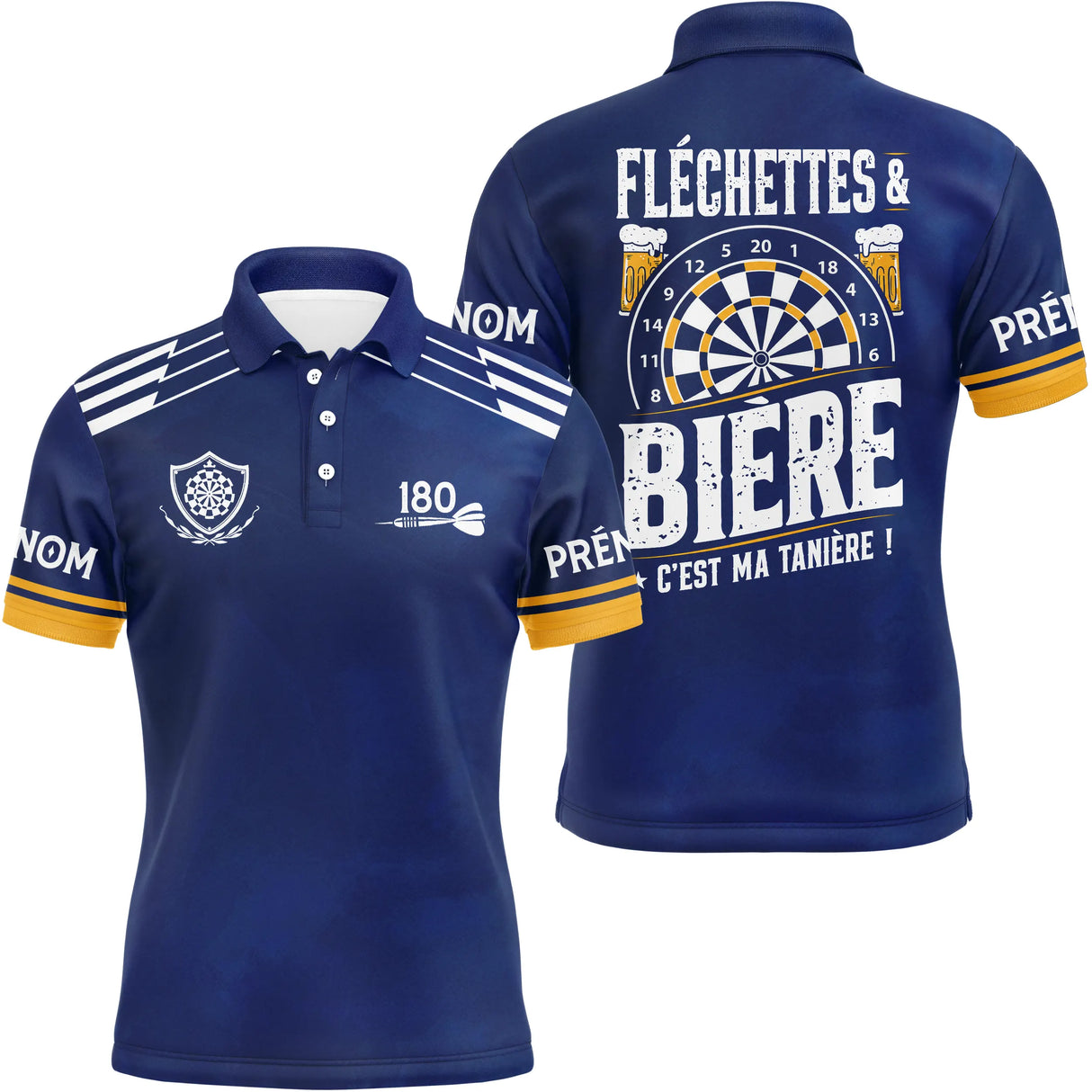 Polo Fléchettes Personnalisé - Bière Bleu Marine - Polo Homme