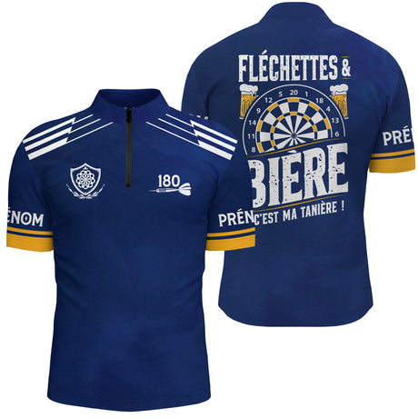Polo Fléchettes Personnalisé - Bière Bleu Marine - Polo Zippé Homme