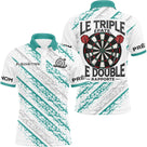 Polo Fléchettes Personnalisé - Blanc & Turquoise Sport - Polo Homme