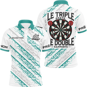 Polo Fléchettes Personnalisé - Blanc & Turquoise Sport - Polo Homme