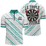 Polo Fléchettes Personnalisé - Blanc & Turquoise Sport - Polo Zippé Homme