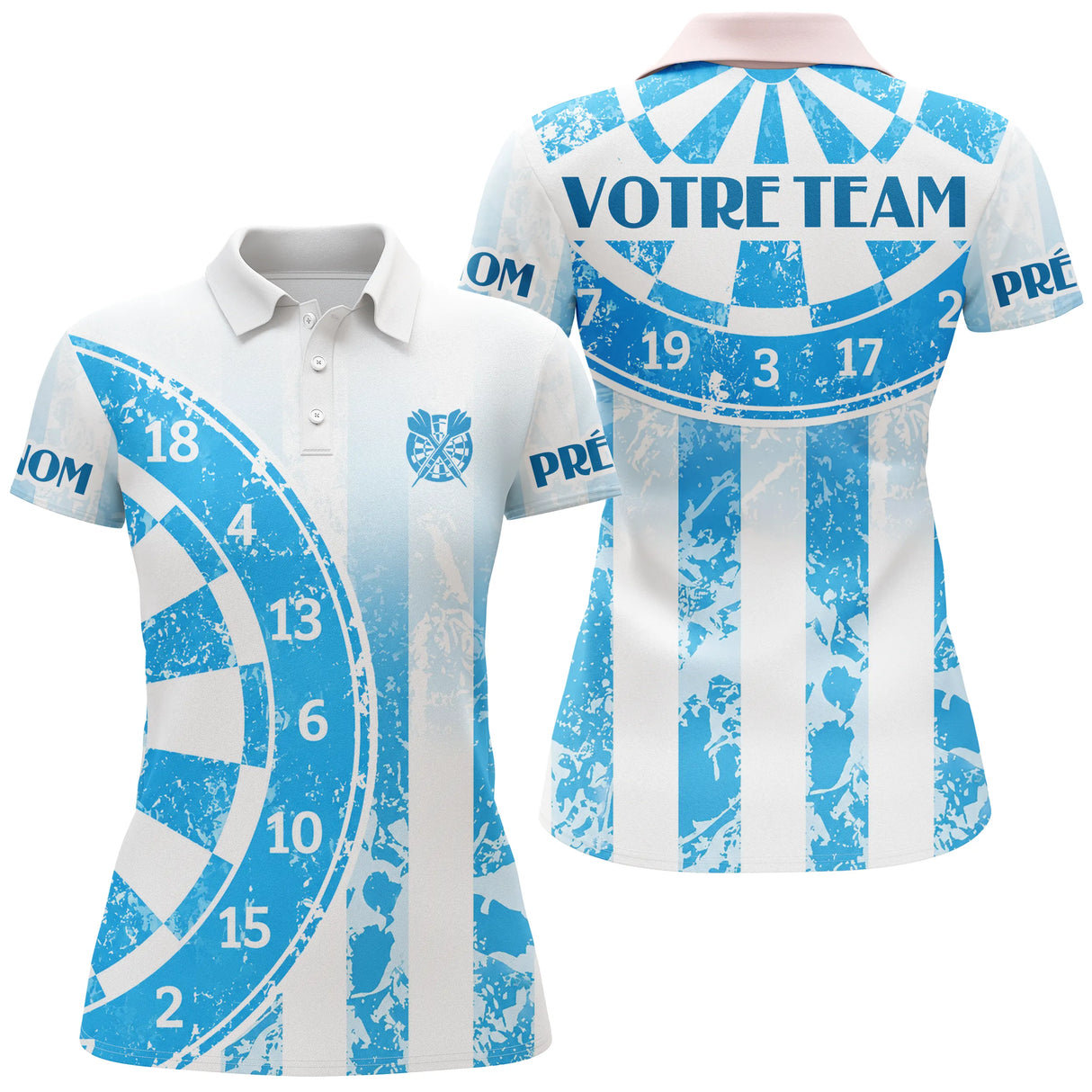 Polo Fléchettes Personnalisé - Bleu Dégradé Rayures - Polo Femme