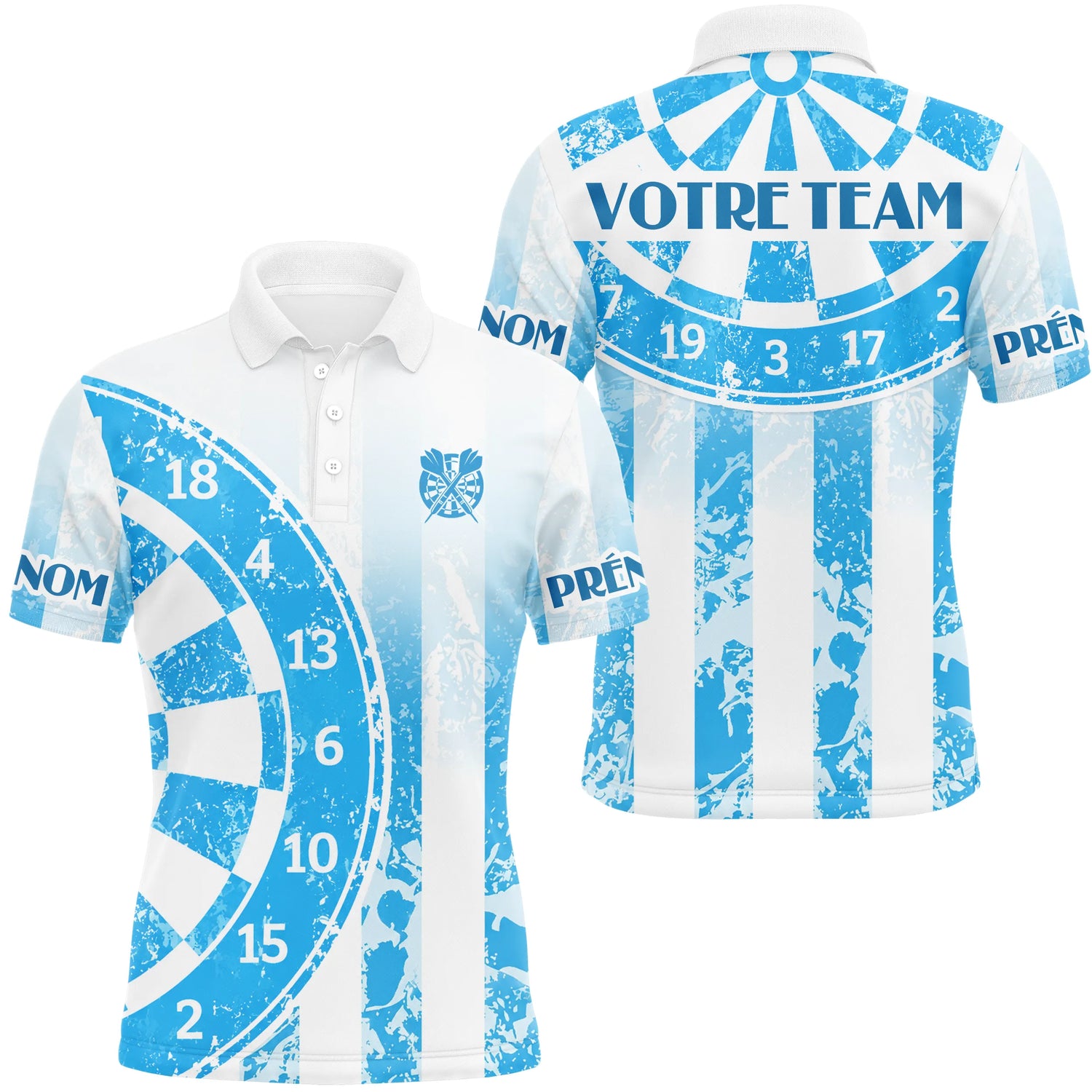Polo Fléchettes Personnalisé - Bleu Dégradé Rayures - Polo Homme