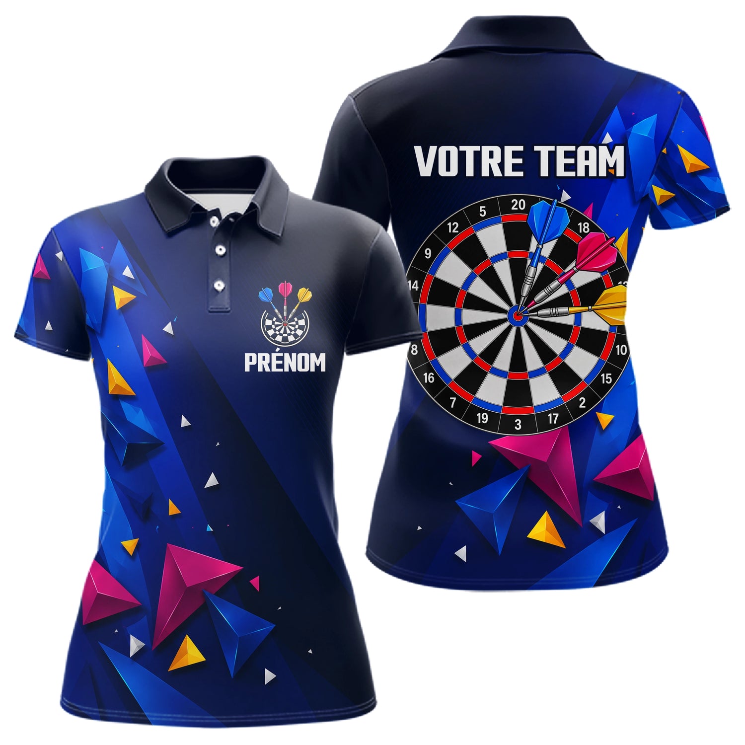 Polo Fléchettes Personnalisé - Bleu & Géométrique 3D - Polo Femme