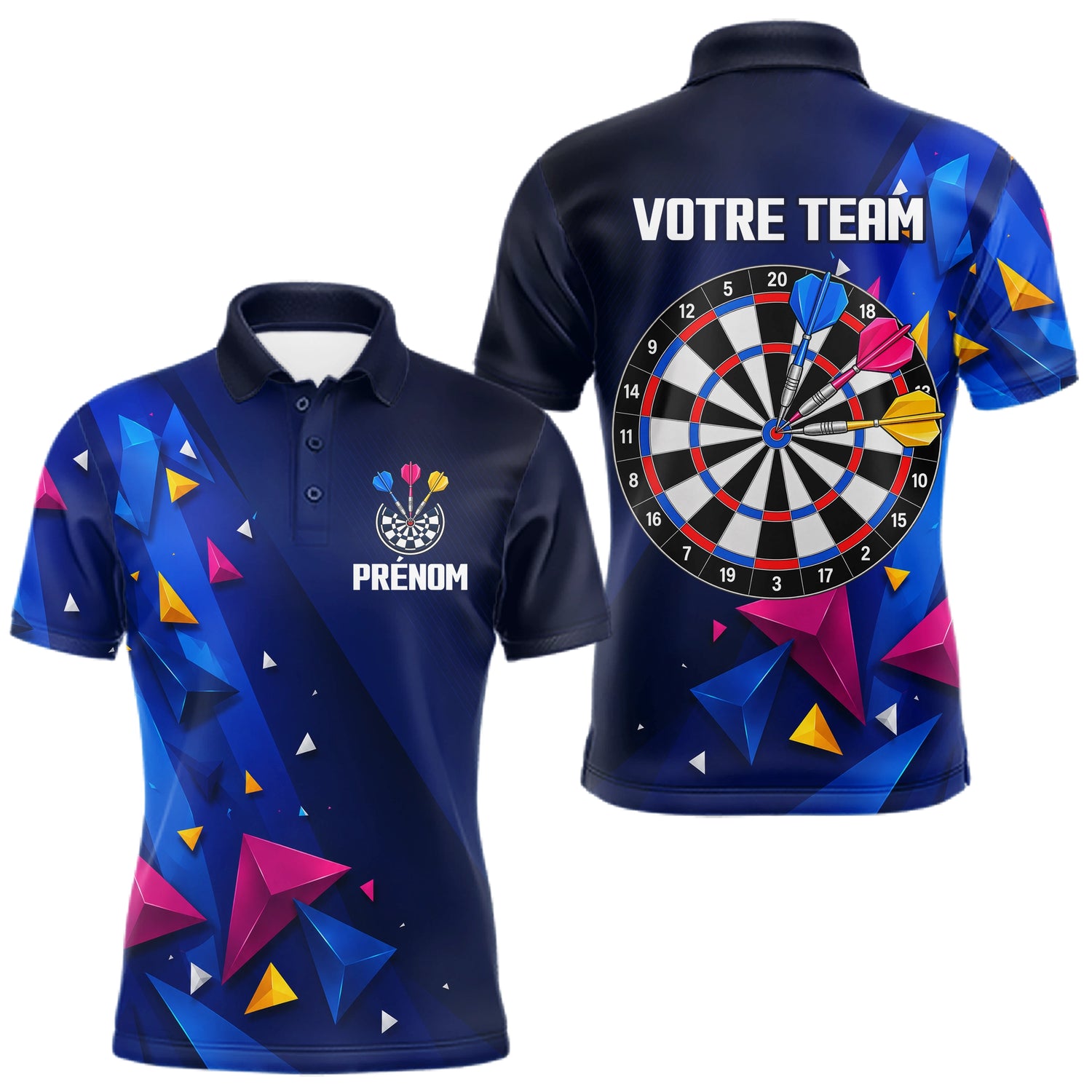 Polo Fléchettes Personnalisé - Bleu & Géométrique 3D - Polo Homme