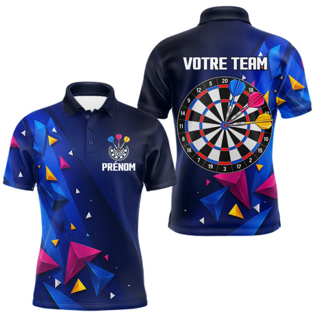 Polo Fléchettes Personnalisé - Bleu & Géométrique 3D - Polo Homme
