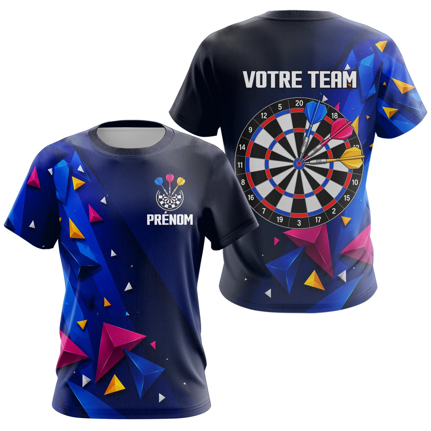 Polo Fléchettes Personnalisé - Bleu & Géométrique 3D - T-Shirt Femme