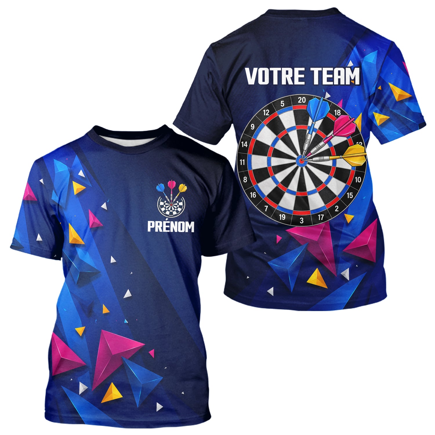 Polo Fléchettes Personnalisé - Bleu & Géométrique 3D - T-Shirt Homme