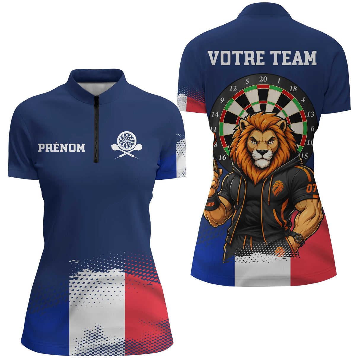 Polo Fléchettes Personnalisé - Bleu Lion France - Polo Zippé Femme