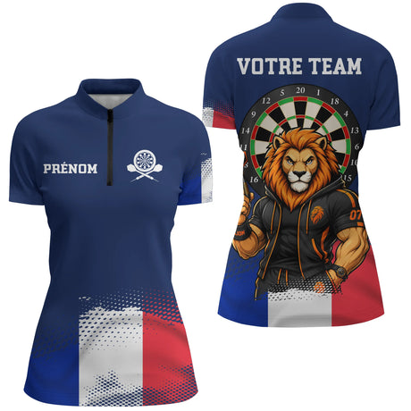 Polo Fléchettes Personnalisé - Bleu Lion France - Polo Zippé Femme