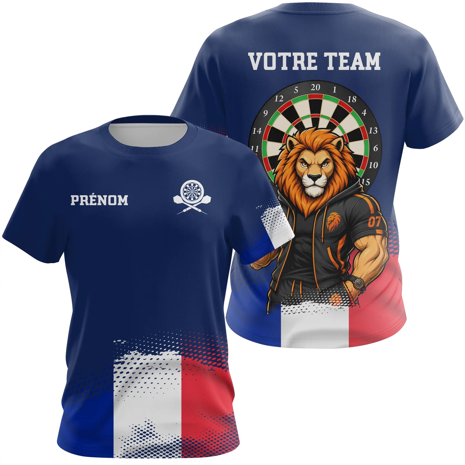 Polo Fléchettes Personnalisé - Bleu Lion France - T-Shirt Femme