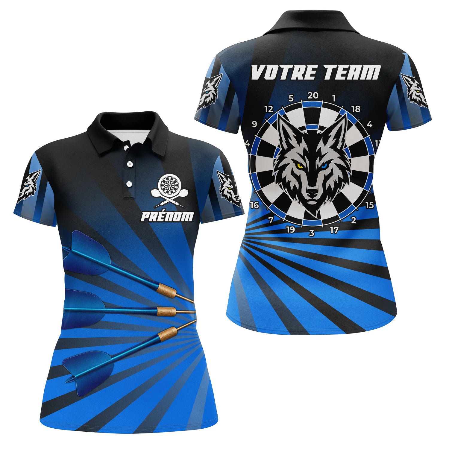 Polo Fléchettes Personnalisé - Bleu Loup Team - Polo Femme