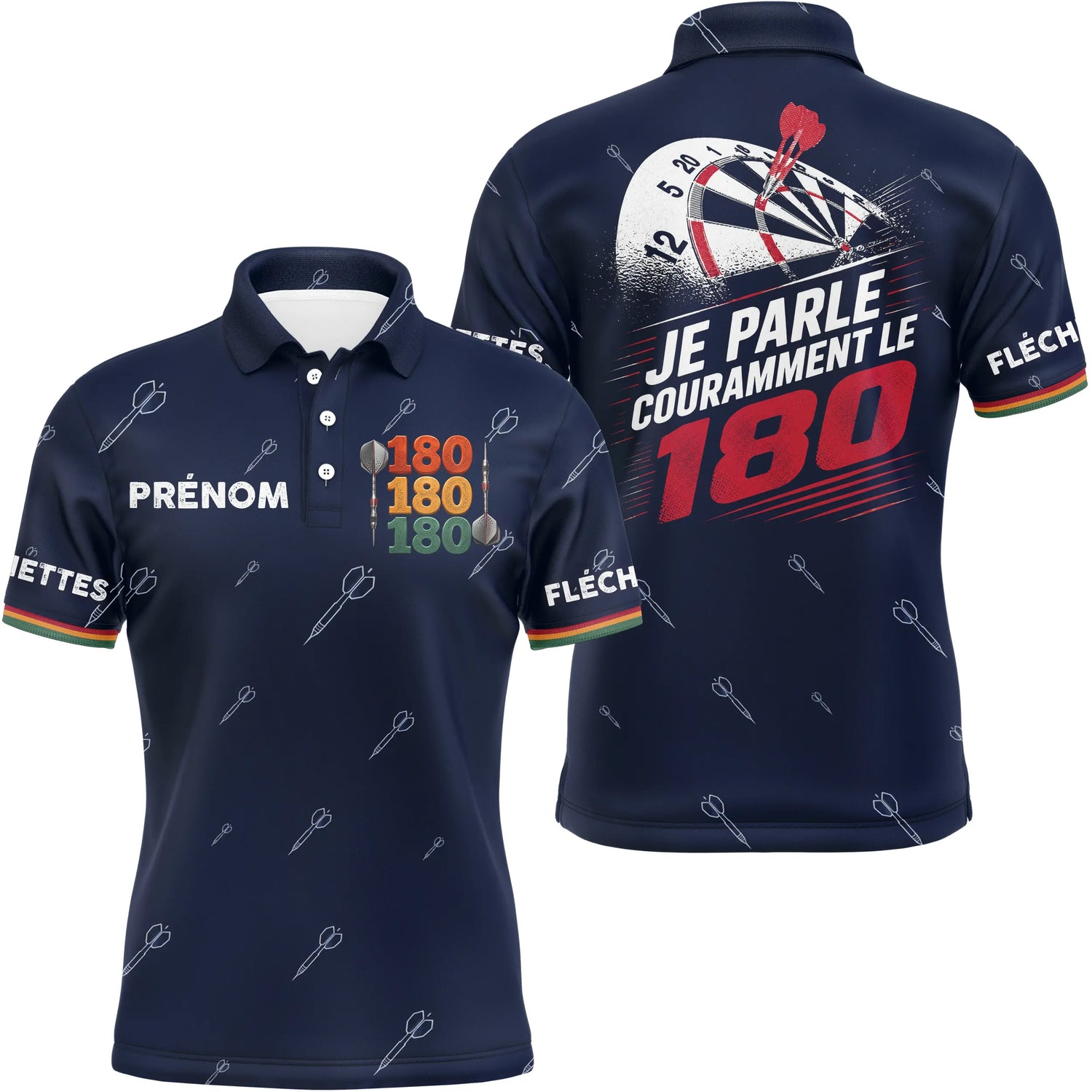 Polo Fléchettes Personnalisé - Bleu Marine "180" - Polo Homme