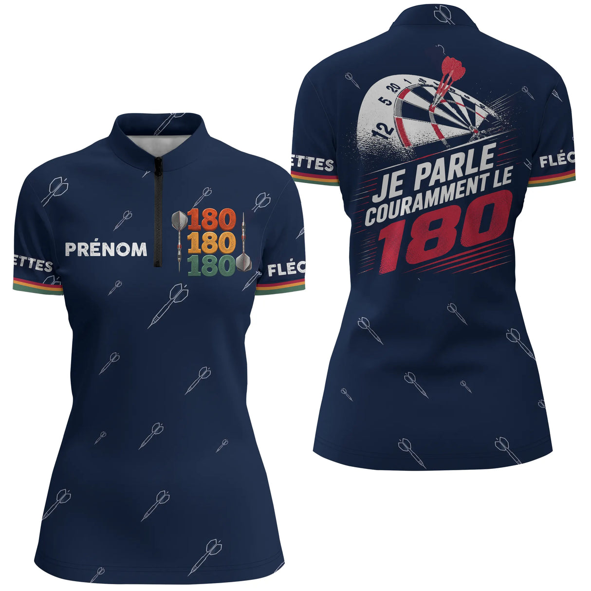 Polo Fléchettes Personnalisé - Bleu Marine "180" - Polo Zippé Femme
