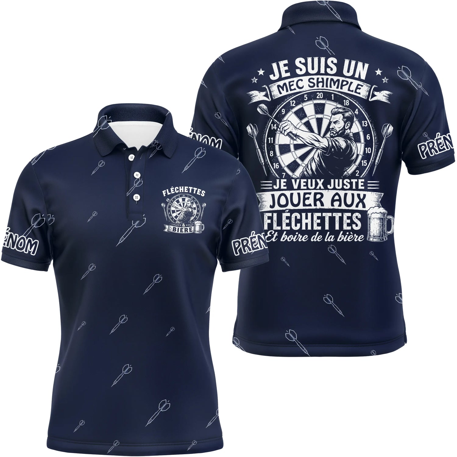 Polo Fléchettes Personnalisé - Bleu Marine Humour - Polo Homme