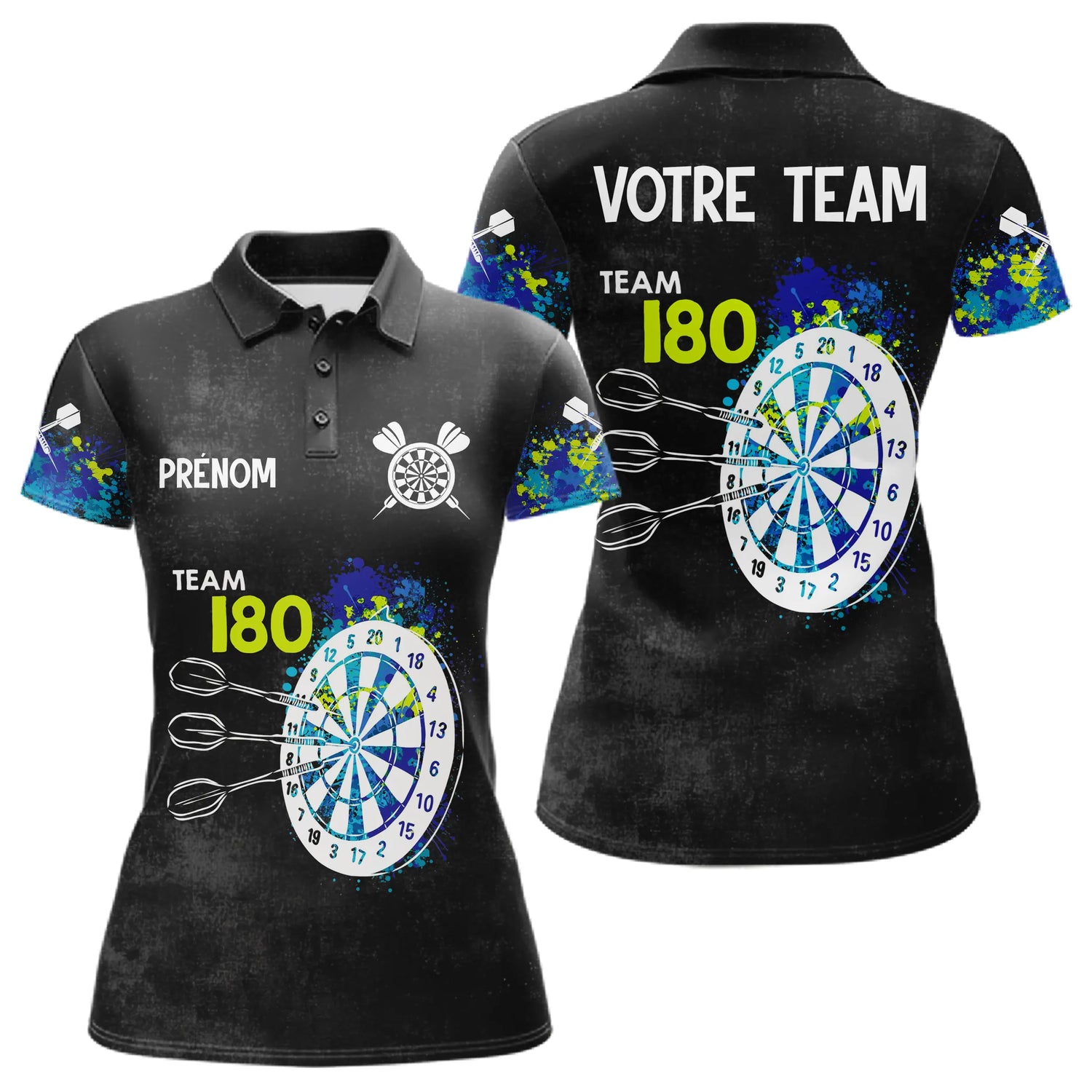 Polo Fléchettes Personnalisé - Bleu & Neon Team 180 - Polo Femme
